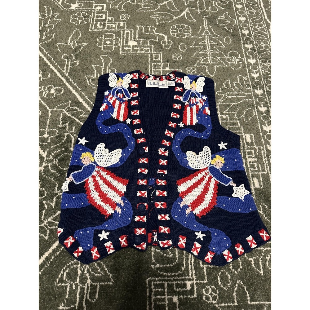 BellePointe Sweater Vest Womens Small Patriotic Angels Stars Knit 4th of July